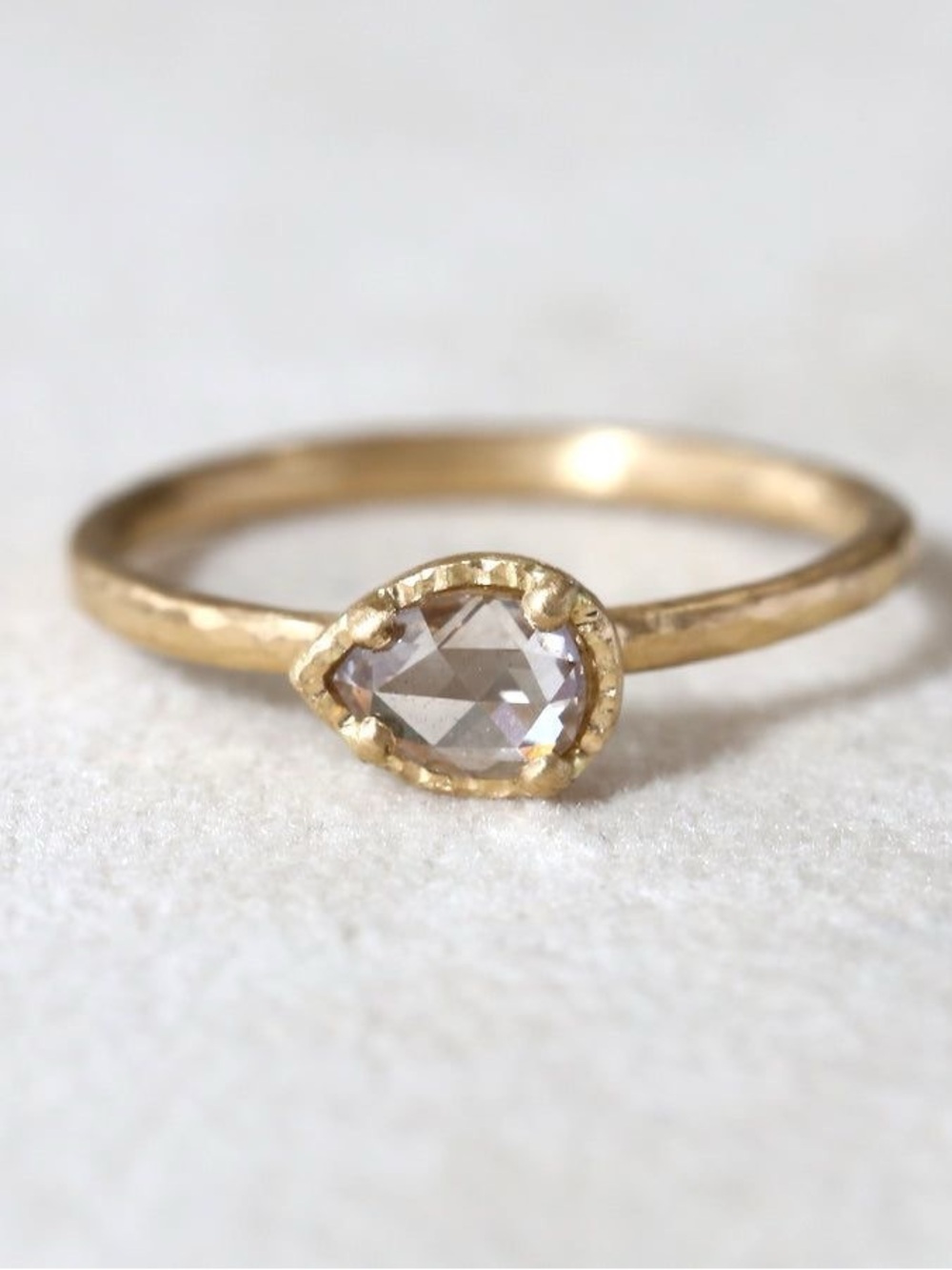Yasuko Azuma 18k gold & pear champagne diamond ring, size 6.5